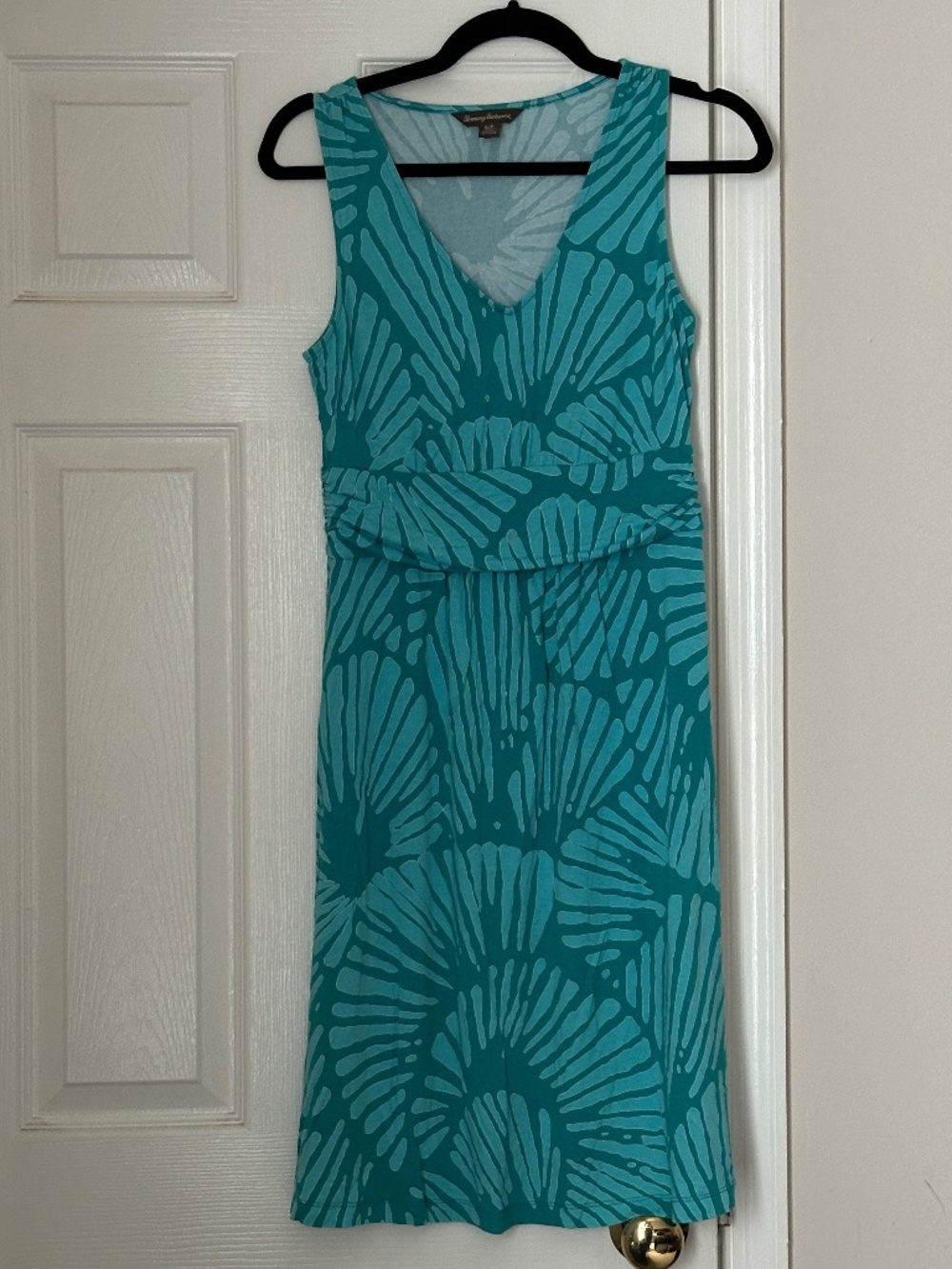 Tommy Bahama Turquoise Shell Pattern Dress V Neck Sleeveless Small Summer